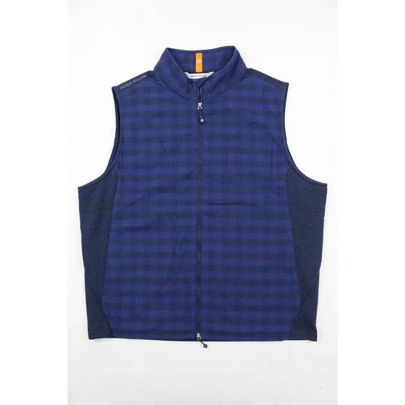 Peter Millar Vest Mens Navy Blue Fuse Elite Flannel Hybrid Performance XXL Plaid - Picture 1 of 16